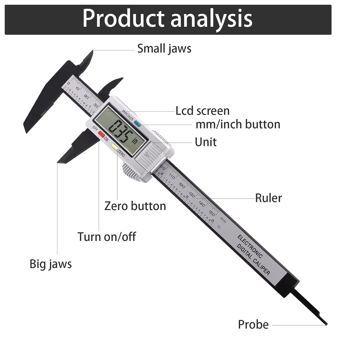 Digital Vernier Caliper,150mm 6 Inch Electronic Micrometer Caliper