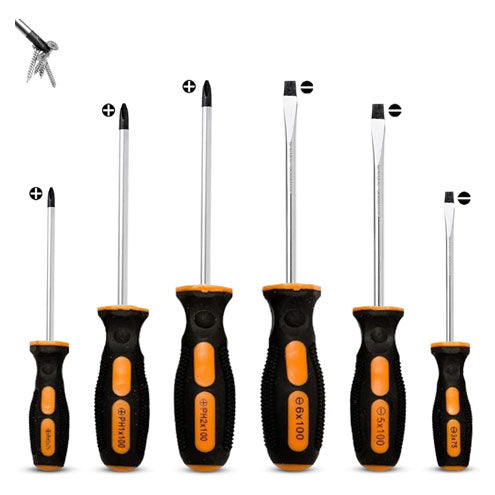 Brackit 6-Piece Screwdriver Set– 3 Flat Head & 3 Philips Head